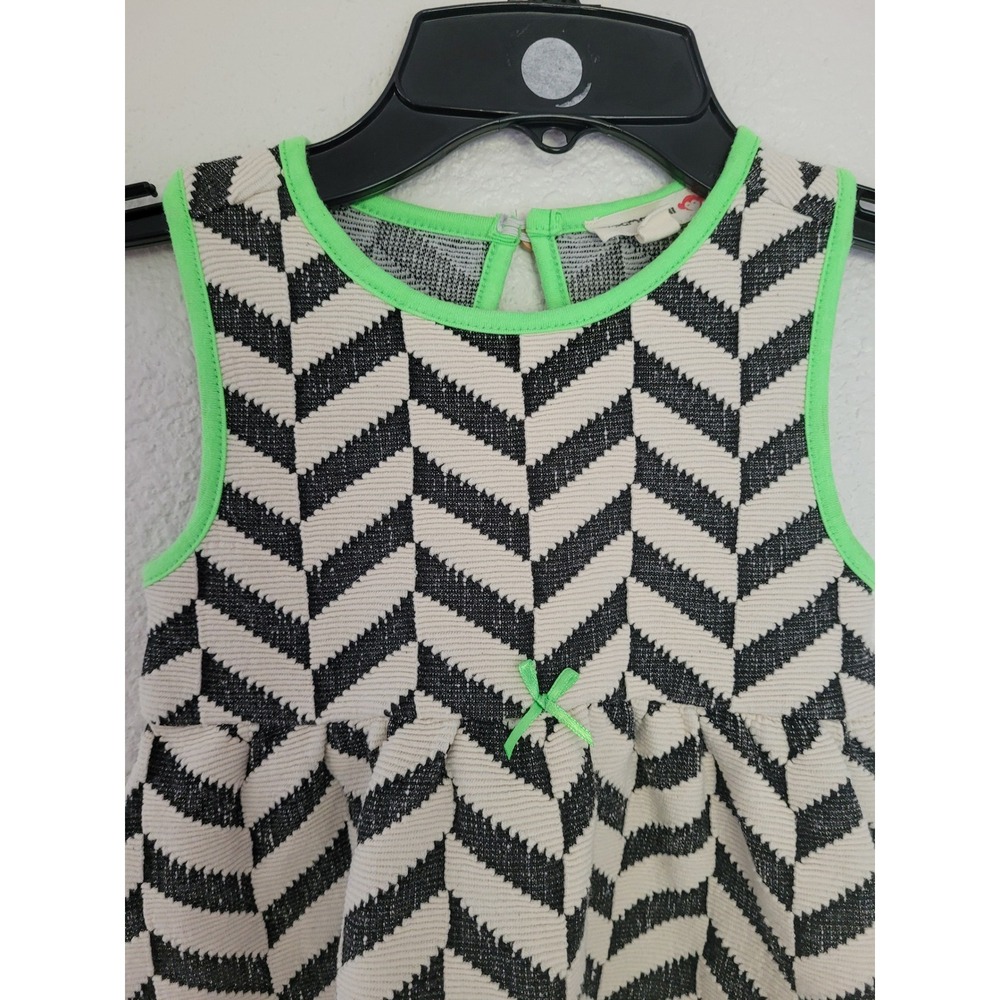 Appaman Mini Baby Girls Black White Chevron Neon Green Pom Pom Dress 18-24M #1 - Picture 3 of 6